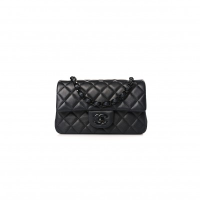 CHANEL MASTER LAMBSKIN QUILTED MINI RECTANGULAR FLAP SO BLACK 1312602 (20*12*6cm)